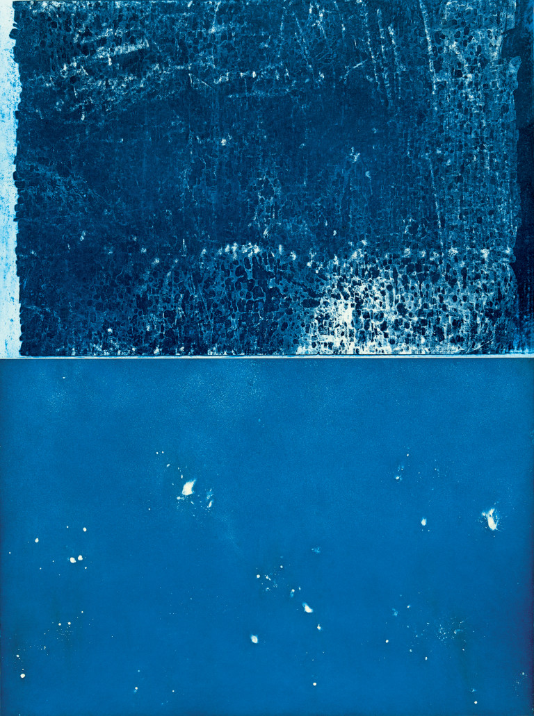 2015. Flat bite toner transfer with aquatint printed in blue. 56 x 42 inches, edition 10.