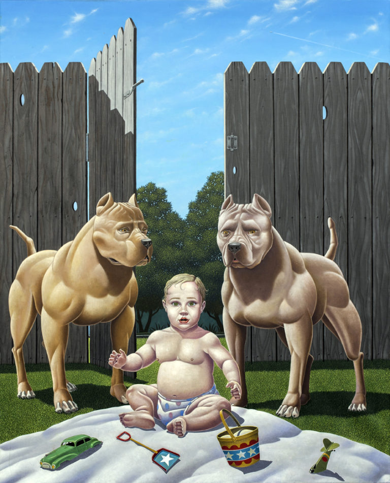 Who Let the Dogs Out?,  oil on canvas, 43x35"