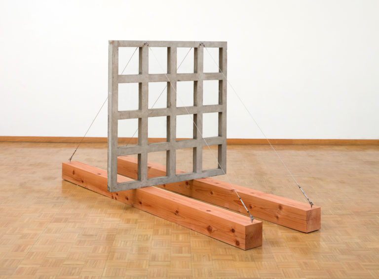 wood, cement, glass, steel cable, 
64 x 120 x 56 inches © Robert Hudson, Courtesy Brian Gross Fine Art