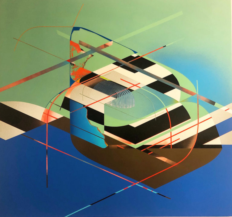 acrylic and spray on canvas, 56 x 60 inches, 2020