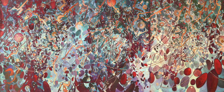 2020, tinted rabbit-skin glue and oil on panel, triptych, 30 x 72 inches