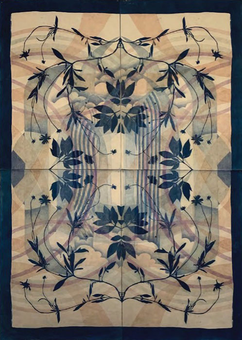 cyanotype and colored pencil on paper, 68" x 48", 2020