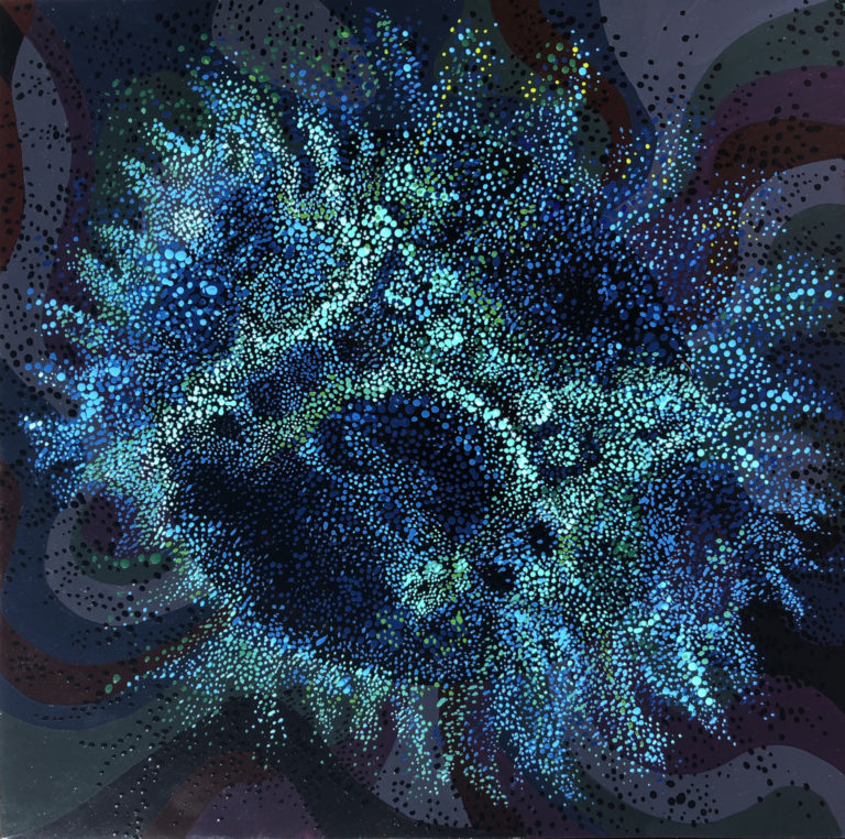 Emanation8.1a, 2020; enamel on board, augmented reality; 10 x 10 inches