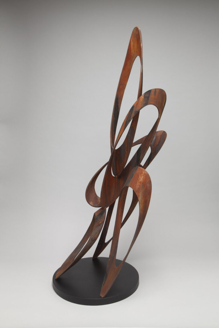 steel with muriatic acid patina, 58 x 20 x 19 inches