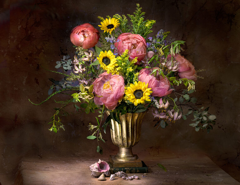 Coral Peonies and Sunflowers, archival pigment photograph, 39 x 30 inches, edition of 5.