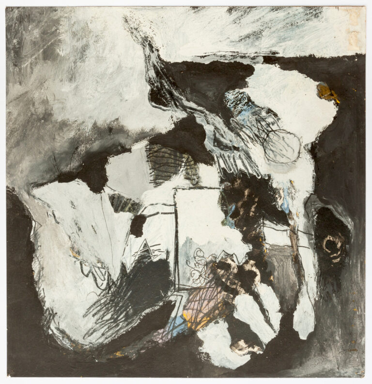 c. 1960, mixed media on paper, 15 x 15 1/2 inches