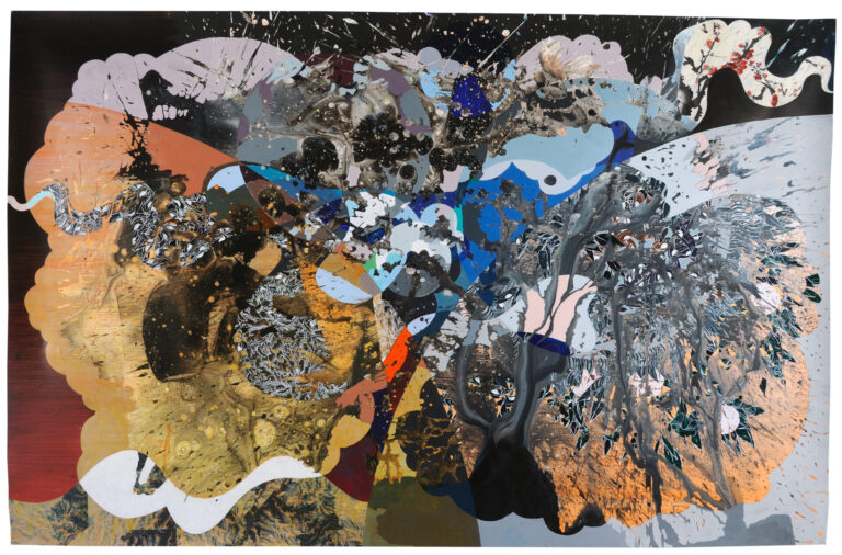 Fog, 2021 | Acrylic, sumi ink, and collage on paper | 55 x 80 inches