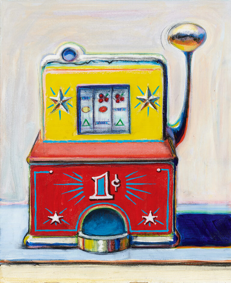 Wayne Thiebaud, Slot Machine, 1967, Mixed media on paper, 21 1/3 x 17 ½ in. Private Collection.