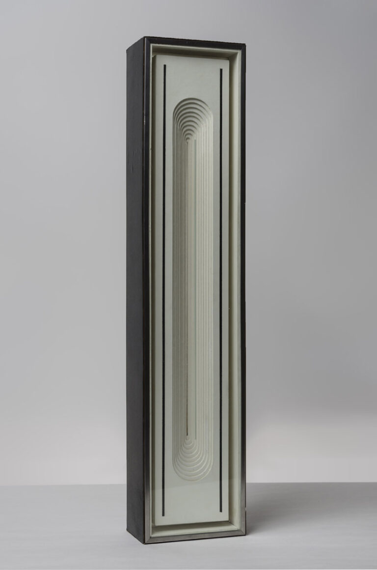 1963, lacquer, wood, chipboard, glass, and stainless steel 29 1/4 x 6 1/4 x 3 3/4 inches