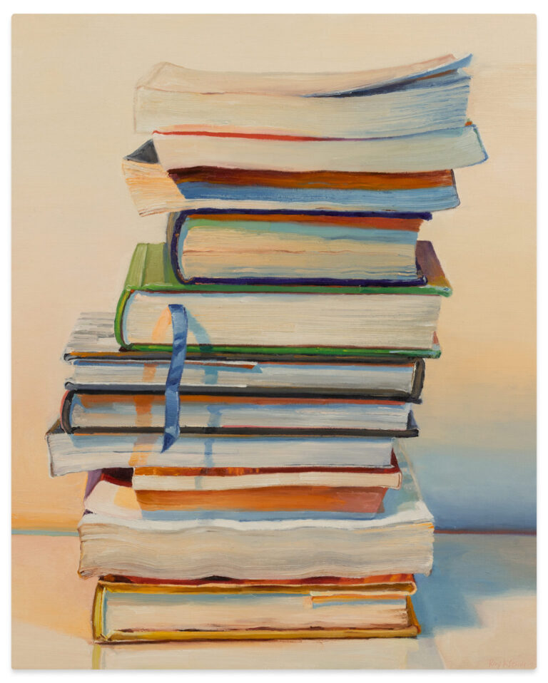 Ray Kleinlein "Stack of Books," 2024 oil on canvas 30 1/4 x 24 1/4 in.